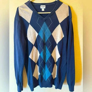 Old Navy’s men navy blue Argyle v-neck sweater size XLarge